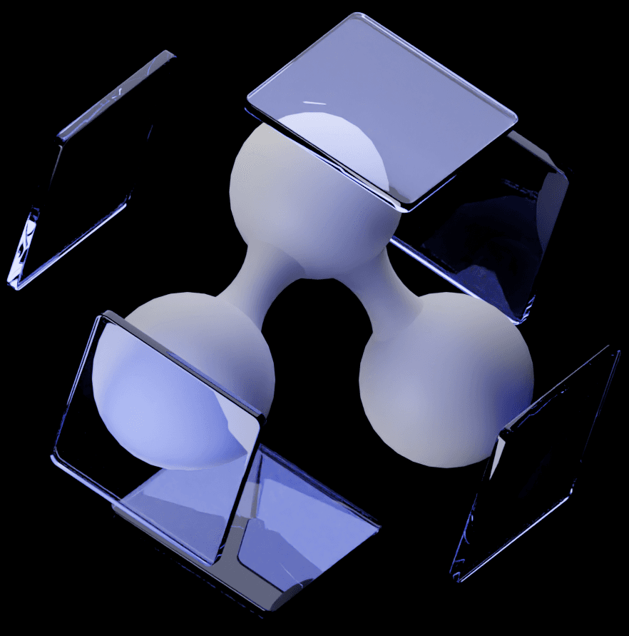 quant logo with glass panels hovering around it
